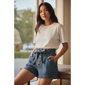 Abercrombie & Fitch Womens Denim Shorts Natural Rise Button Up Belted size‎ 26/2